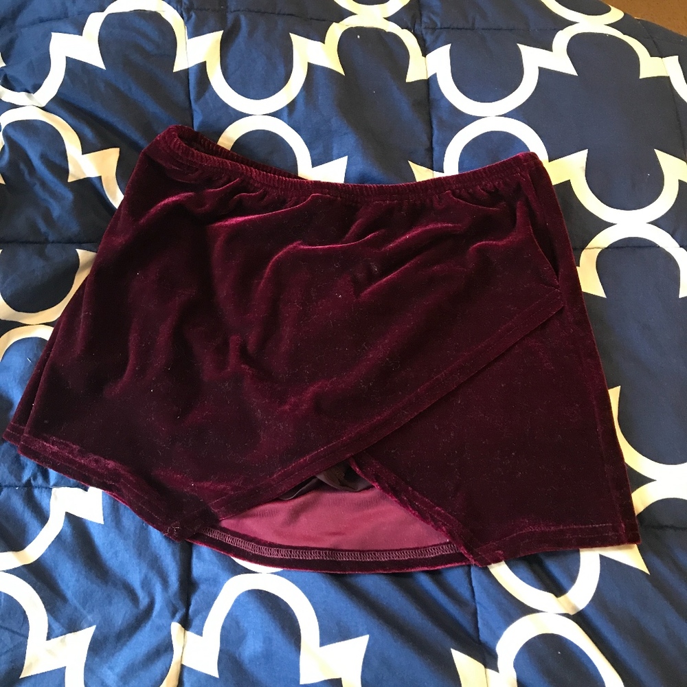 velvet maroon skort